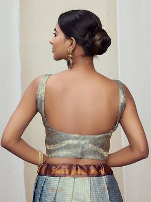 Ethnic And Traditional Grey Faux Banarasi Silk Jacquard Weavind Designer Readymade Blouse 2