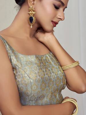 Ethnic And Traditional Grey Faux Banarasi Silk Jacquard Weavind Designer Readymade Blouse 3