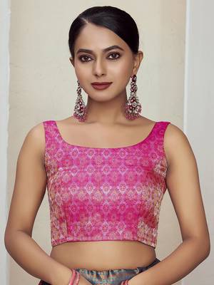 Pink Banarasi Brocade Sleeveless Blouse 1