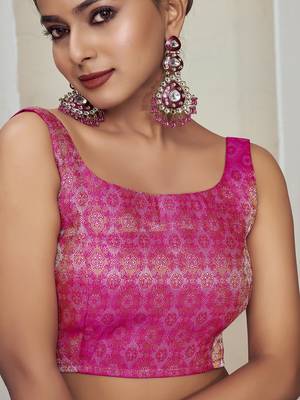 Pink Banarasi Brocade Sleeveless Blouse 3