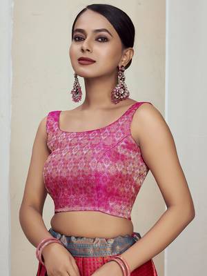 Pink Banarasi Brocade Sleeveless Blouse 4