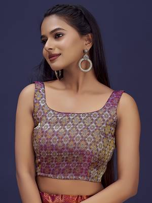 Ethnic And Traditional Wine Faux Banarasi Silk Jacquard Weavind Designer Readymade Blouse 1