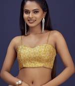 Cream Stylish Partywear Woven Designer Readymade Blouse