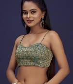 Green Stylish Partywear Woven Designer Readymade Blouse