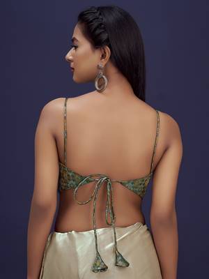 Green Stylish Partywear Woven Readymade Blouse 2