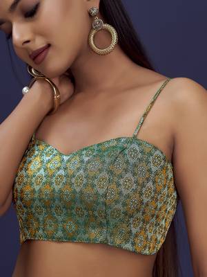 Green Stylish Partywear Woven Readymade Blouse 3