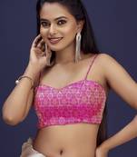 Pink Stylish Partywear Woven Designer Readymade Blouse