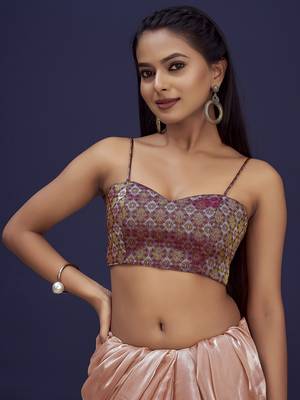 Wine Stylish Partywear Woven Readymade Blouse 1