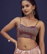 Wine Stylish Partywear Woven Designer Readymade Blouse