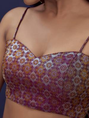 Wine Stylish Partywear Woven Readymade Blouse 3