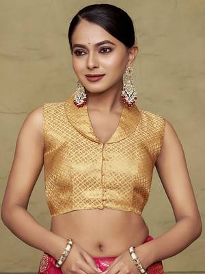 Chiku Stylish Partywear Woven Collar Neck Style Readymade Blouse 1