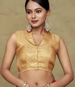 Chiku Stylish Partywear Woven Designer Collar Neck Style Readymade Blouse