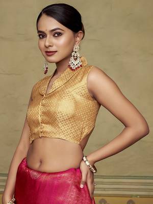 Chiku Stylish Partywear Woven Collar Neck Style Readymade Blouse 4
