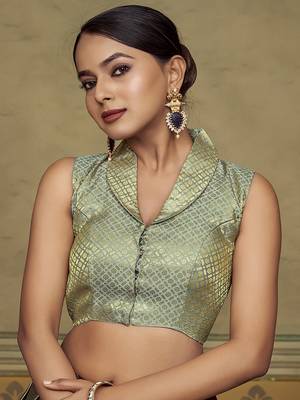 Mint Green Silk Woven Work Readymade Blouse 1
