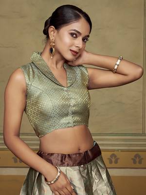 Mint Green Silk Woven Work Readymade Blouse 4