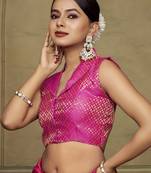 Pink Stylish Partywear Woven Designer Collar Neck Style Readymade Blouse