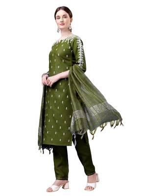Mehendi White Thread Embroidered Kurta set 2