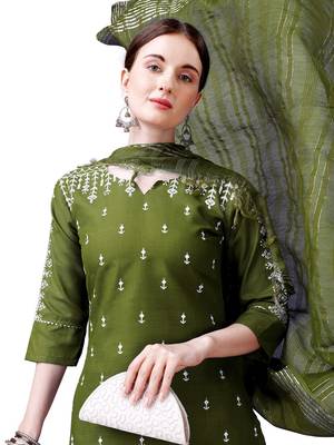Mehendi White Thread Embroidered Kurta set 3
