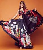 Navy Blue Chanderi Silk  Printed Lehenga Set