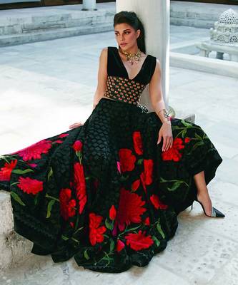 Black Raw Silk Embroidered Lehenga Set 1