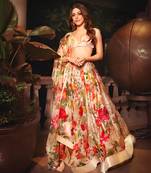 Ivory Organza  Printed Lehenga Set