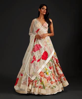 Ivory Organza  Printed Lehenga Set 3