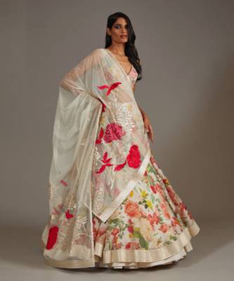 Ivory Organza  Printed Lehenga Set 4