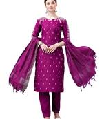 Purple White Thread Embroidered Kurta Set