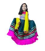 Aglare Brocade ,cotton ethnic Lehenga choli for small girls Green Blue Multi