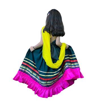Aglare Brocade ,cotton ethnic Lehenga choli for small girls Green Blue Multi 2