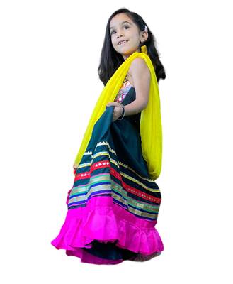 Aglare Brocade ,cotton ethnic Lehenga choli for small girls Green Blue Multi 3