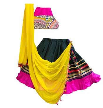 Aglare Brocade ,cotton ethnic Lehenga choli for small girls Green Blue Multi 4