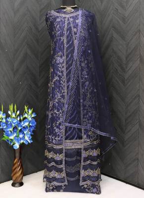 Navy blue net wedding indian pakistani long gown anarkali suit 3