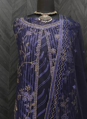 Navy blue net wedding indian pakistani long gown anarkali suit 4