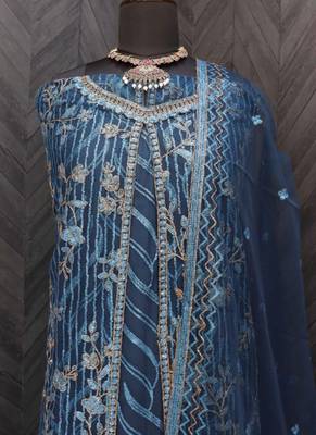 Teal Blue net wedding indian pakistani long gown anarkali suit 4