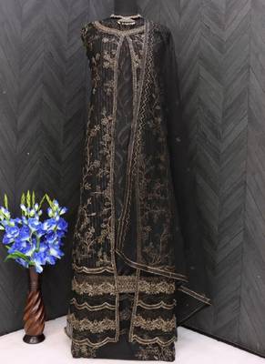 Black net wedding indian pakistani long gown anarkali suit 3