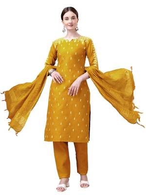 Yellow White Thread Embroidered Kurta Set 1