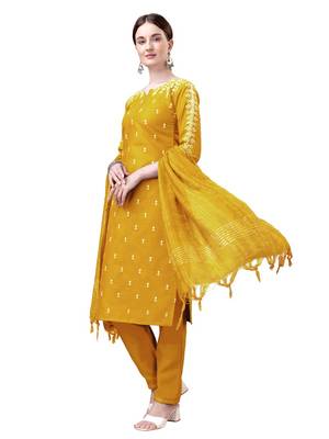Yellow White Thread Embroidered Kurta Set 2