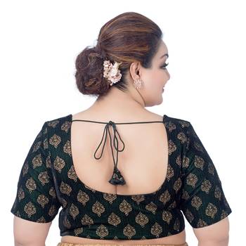 Green Gold Print Velvet Readymade Saree Blouse 2