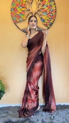 Brown Georgette Dyed Ready To Wear Saree With Unstitched Blouse Piece 2