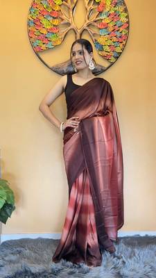 Brown Georgette Dyed Ready To Wear Saree With Unstitched Blouse Piece 3