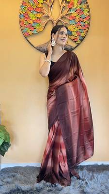 Brown Georgette Dyed Ready To Wear Saree With Unstitched Blouse Piece 4