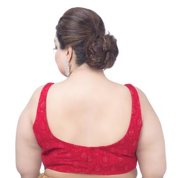 Red Velvet Sequin Sleeveless U Neck Readymade Saree Blouse 2