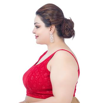 Red Velvet Sequin Sleeveless U Neck Readymade Saree Blouse 3
