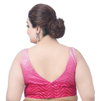 Pink Silk Sequin V Neck Sleeveless Readymade Saree Blouse 2