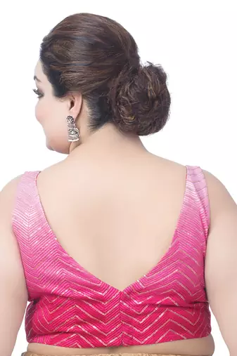 Pink Silk Sequin V Neck Sleeveless Readymade Saree Blouse