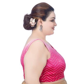 Pink Silk Sequin V Neck Sleeveless Readymade Saree Blouse 3