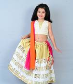Aglare heavy embroidered Brocade/velvet ethnic Lehenga choli for small girls.Shriram Print ,Cream
