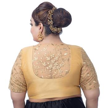 Gold Silk Embroidered Half Sleeves Readymade Saree Blouse 2