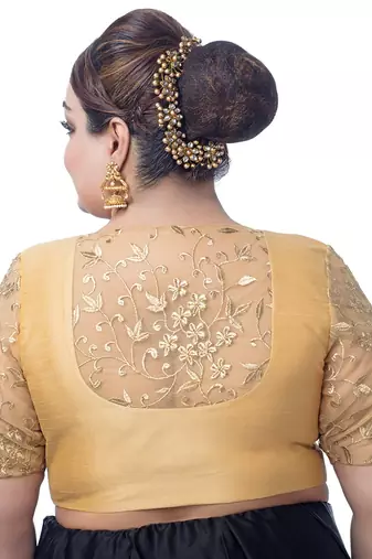 Gold Silk Embroidered Half Sleeves Readymade Saree Blouse